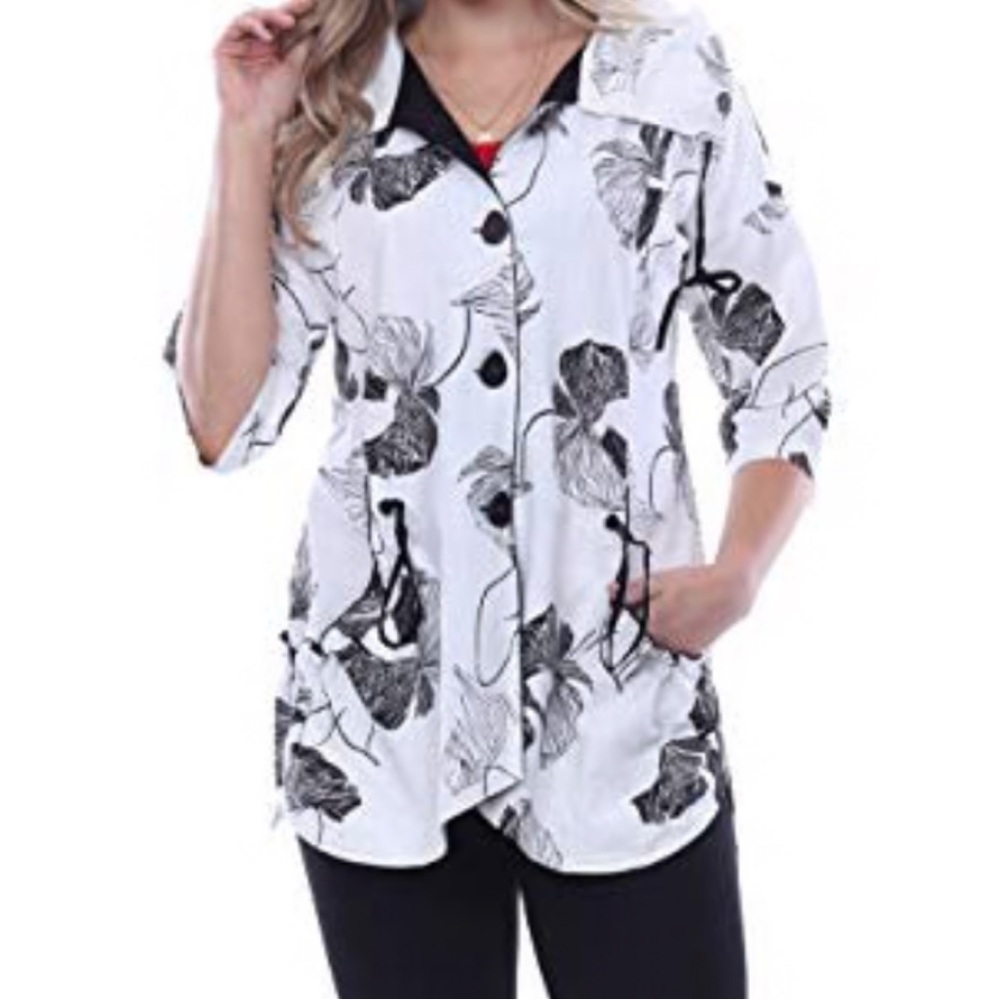 Parsley & Sage Pauline Button Front 3/4 Sleeve Cotton Jacket size Large Artsy